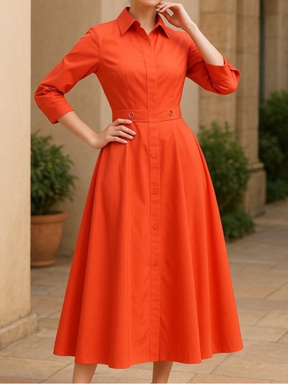 🆕🍊MaxMara Orange FLAVIO Nupar Cotton Poplin shirt Dress Party Christmas Casual